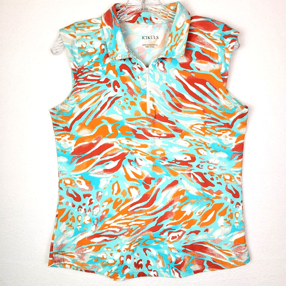 Colorful Abstract Print Golf Cap Sleeve Top, UV Protection